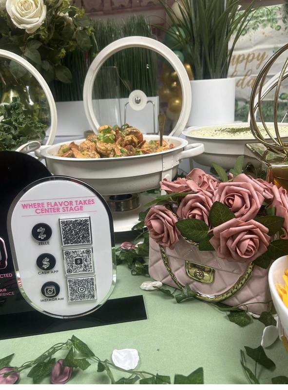 Flavor and Flair Catering Brunch in Bloom: An elegant brunch display featuring fresh florals, curated décor, and beautifully presented cuisine that sets the tone for a memorable gathering.