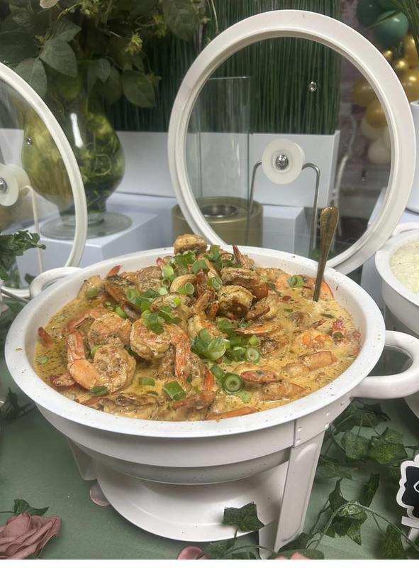 Flavor and Flair Catering Southern Comfort: Rich, creamy shrimp and grits prepared with bold flavors for a comforting Southern-inspired brunch.